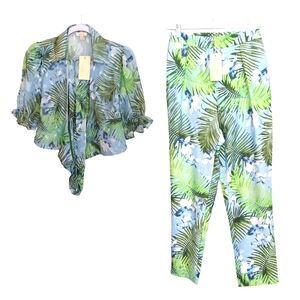 Women's Tropical 2-Piece Matching Set - Sheer Wrap Top & Pants Size M- NWT